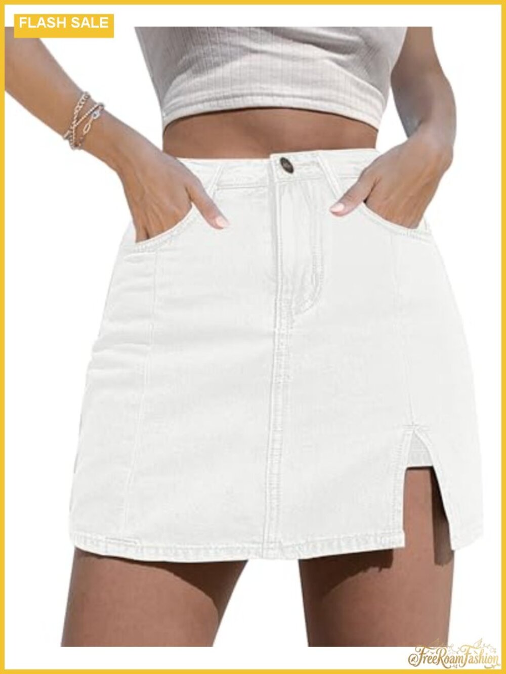 High Waisted Stretchy Denim Skort Side Slit Mini Jean Skirt